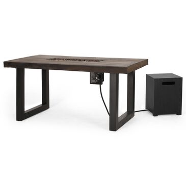 Noble House Canyon Rectangle 40000BTU Fire Pit with Tank Holder in Antique Teak, Black and Dark Gray, , large