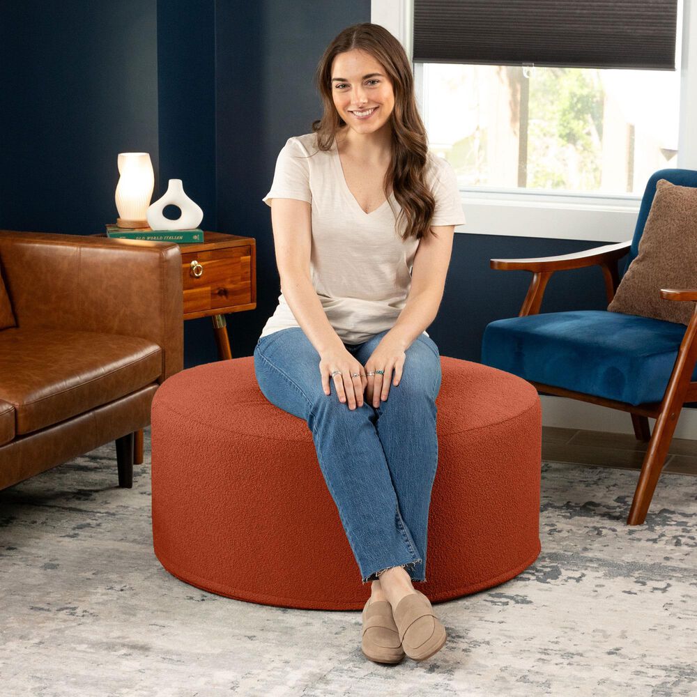 Jaxx Candler Boucle Fabric Ottoman in Terra Cotta, , large