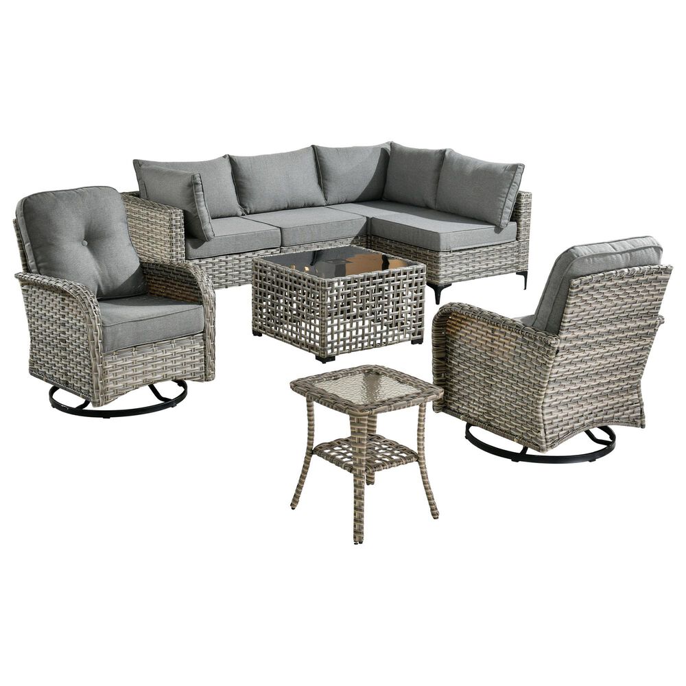 HOMLUX 8-Piece Outdoor Modular Sofa Conversation Set in Dark Gray, , large