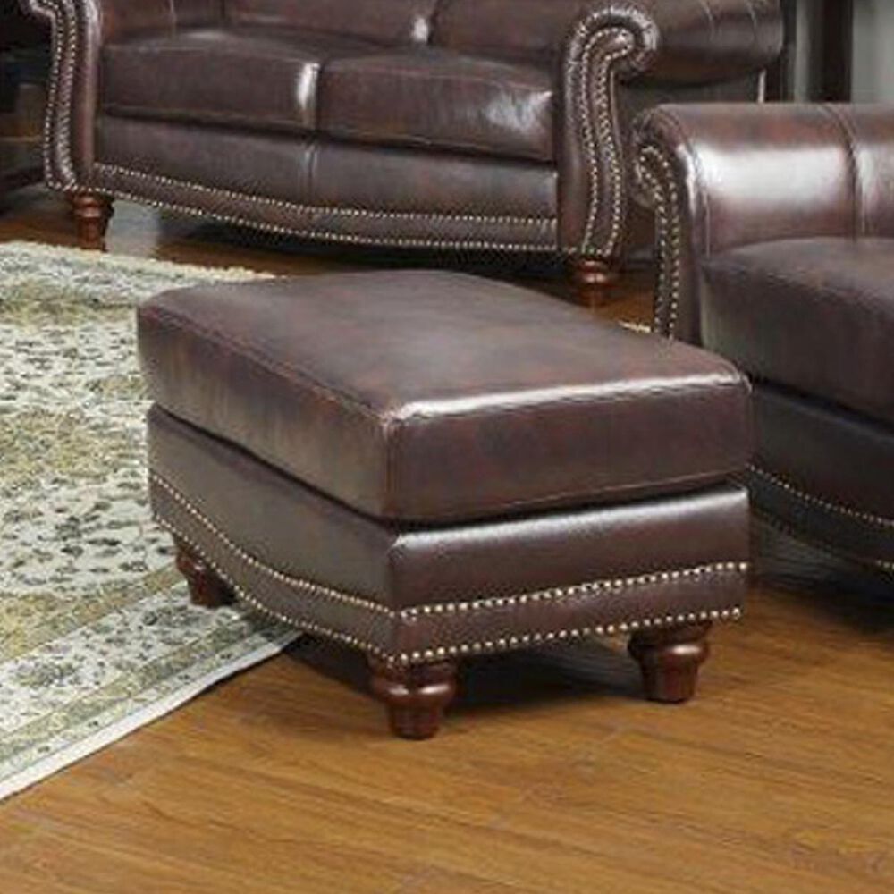 Nineteen37 James Leather Ottoman in Tobacco , , large
