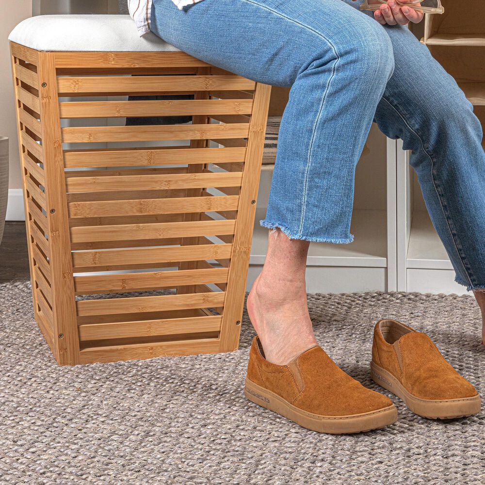 Household Essentials Slatted Hamper with Cushioned Lid and Removable Bag in Natural, , large