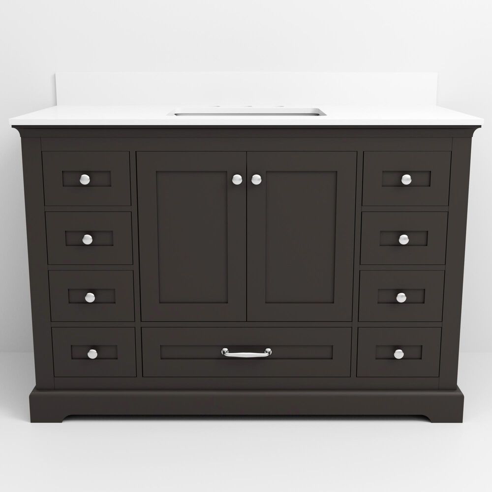 Lexora Home Dukes 48&quot; Single Bathroom Vanity in Espresso with 2 cm White Quartz Top and Rectangular Sink, , large