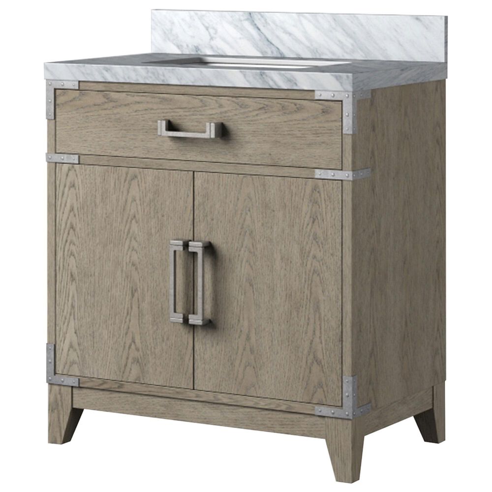 Lexora Home Laurel 30" Single Bathroom Vanity in Grey Oak with White Carrara Marble Top and Rectangular Sink, , large