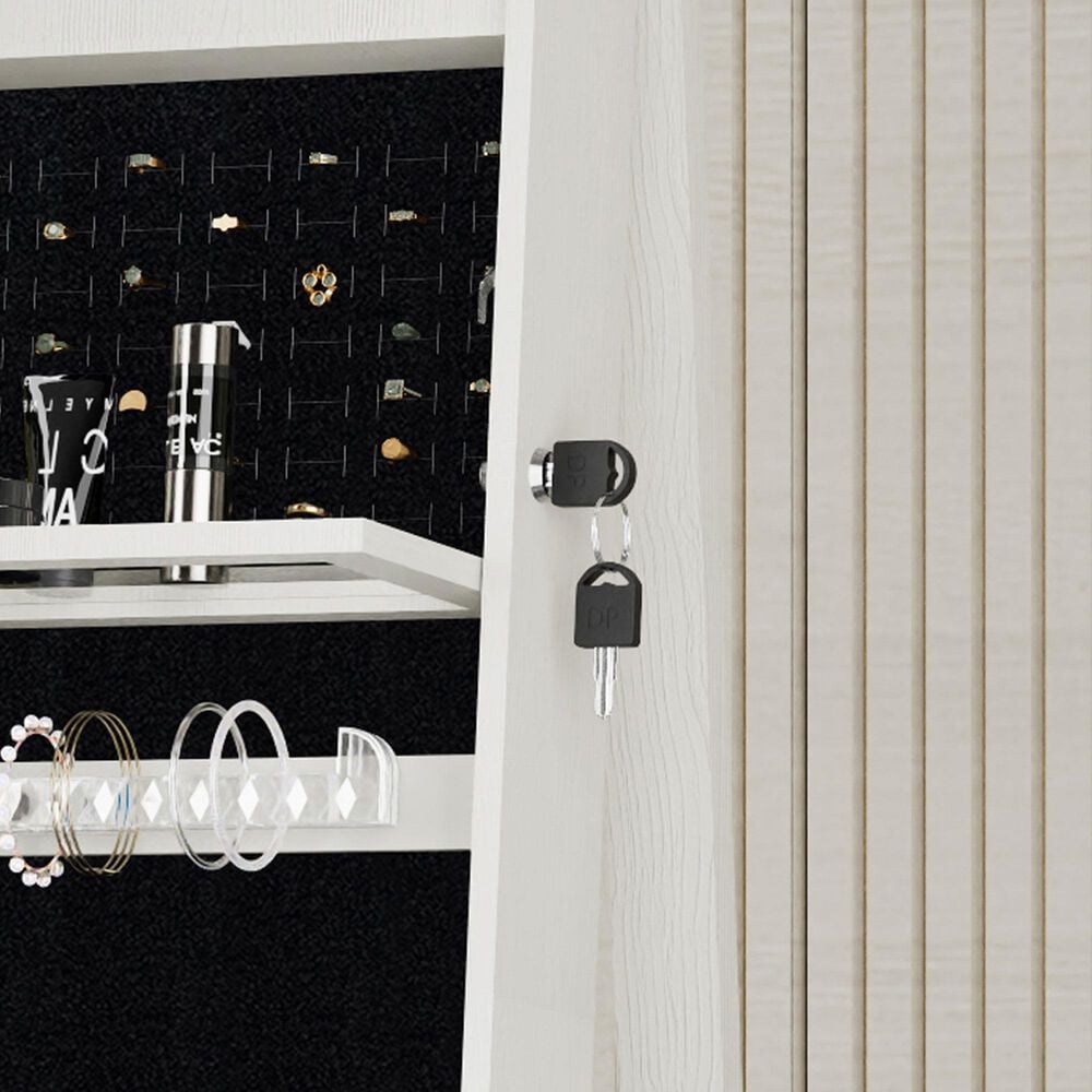 GigaCloud Swivel Jewelry Cabinet with Full Length Mirror and Locking Mechanism in White, , large