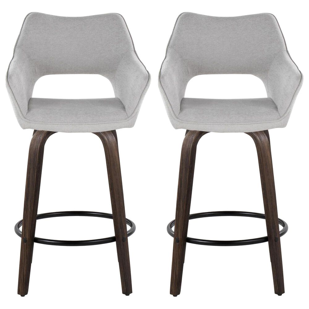 LumiSource Mustang 26" Swivel Counter Stool with Grey Fabric Upholstery in Glazed Walnut and Black (Set of 2), , large