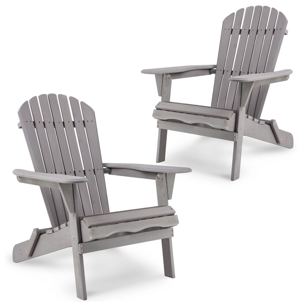 Hearth and Haven Outdoor Folding Adirondack Chair in Gray &#40;Set of 2&#41;, , large