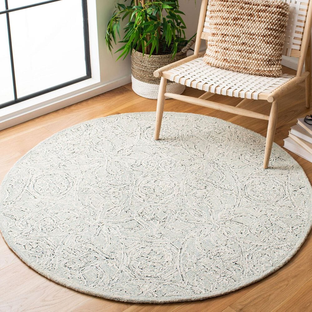 Safavieh Micro-Loop Damask 5&#39; Round Gray and Ivory Area Rug, , large