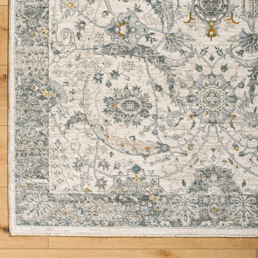 Surya Dresden White, Medium Gray, Gray, Light Slate, Denim and Mustard 2'7" x 7'3" Runner, , large