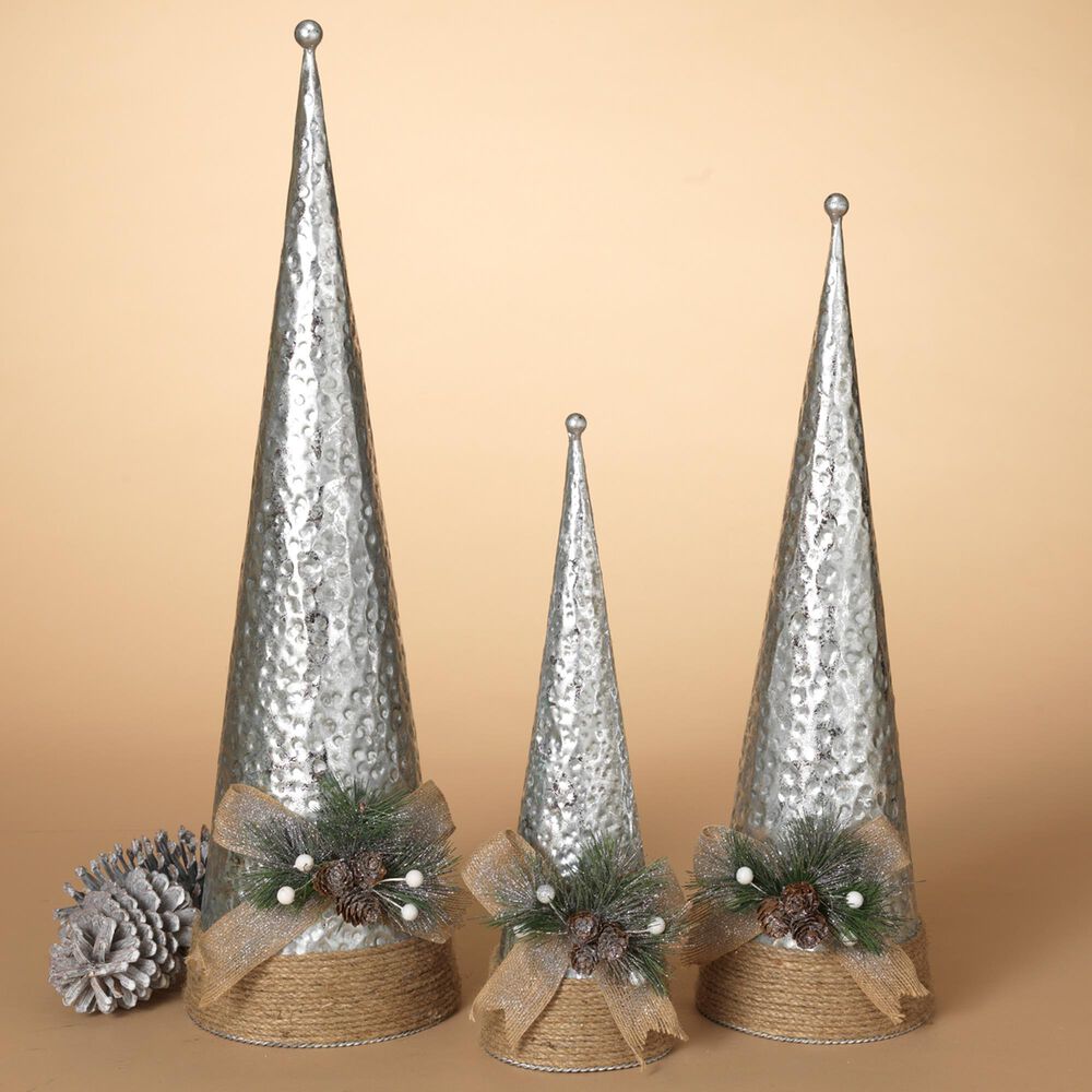 The Gerson Company 3-Piece Holiday Cone with Pine Accent Set in Silver, , large