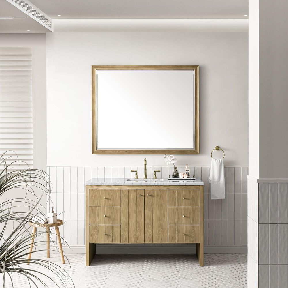 James Martin Vanities Hudson 48&quot; Single Bathroom Vanity in Light Natural Oak with 3 cm Arctic Fall Solid Surface Top and Rectangular Sink, , large