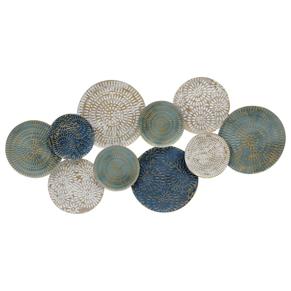 Sagebrook Home 23" x 44" Metal Circles Wall Decor in Blue, White and Teal, , large
