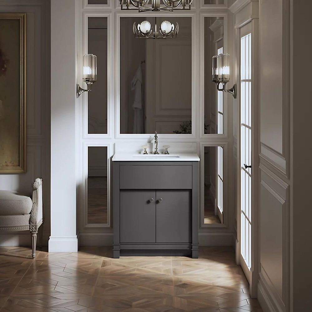 Kohler Alouette 30" Single Bathroom Vanity in Ferrous Grey with 2 cm White Quartz Top and Rectangular Sink, , large