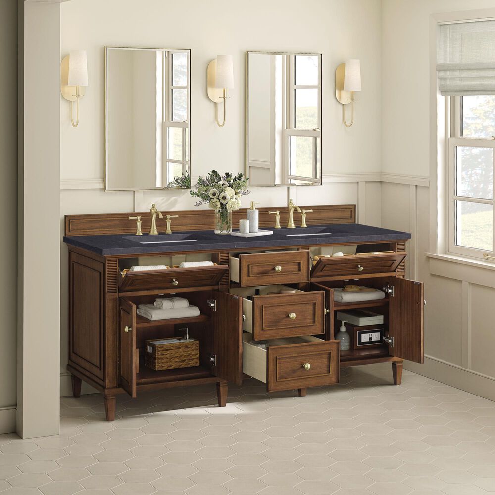 James Martin Vanities Lorelai 72&quot;Double Vanity in Mid-Century Walnut with 3 cm Charcoal Soapstone Quartz Top, , large