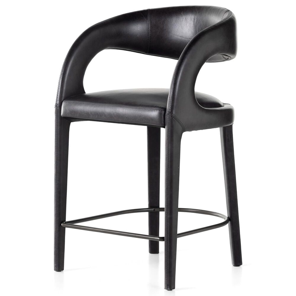 Four Hands Hawkins Counter Stool in Sonoma Black Top Grain Leather, , large