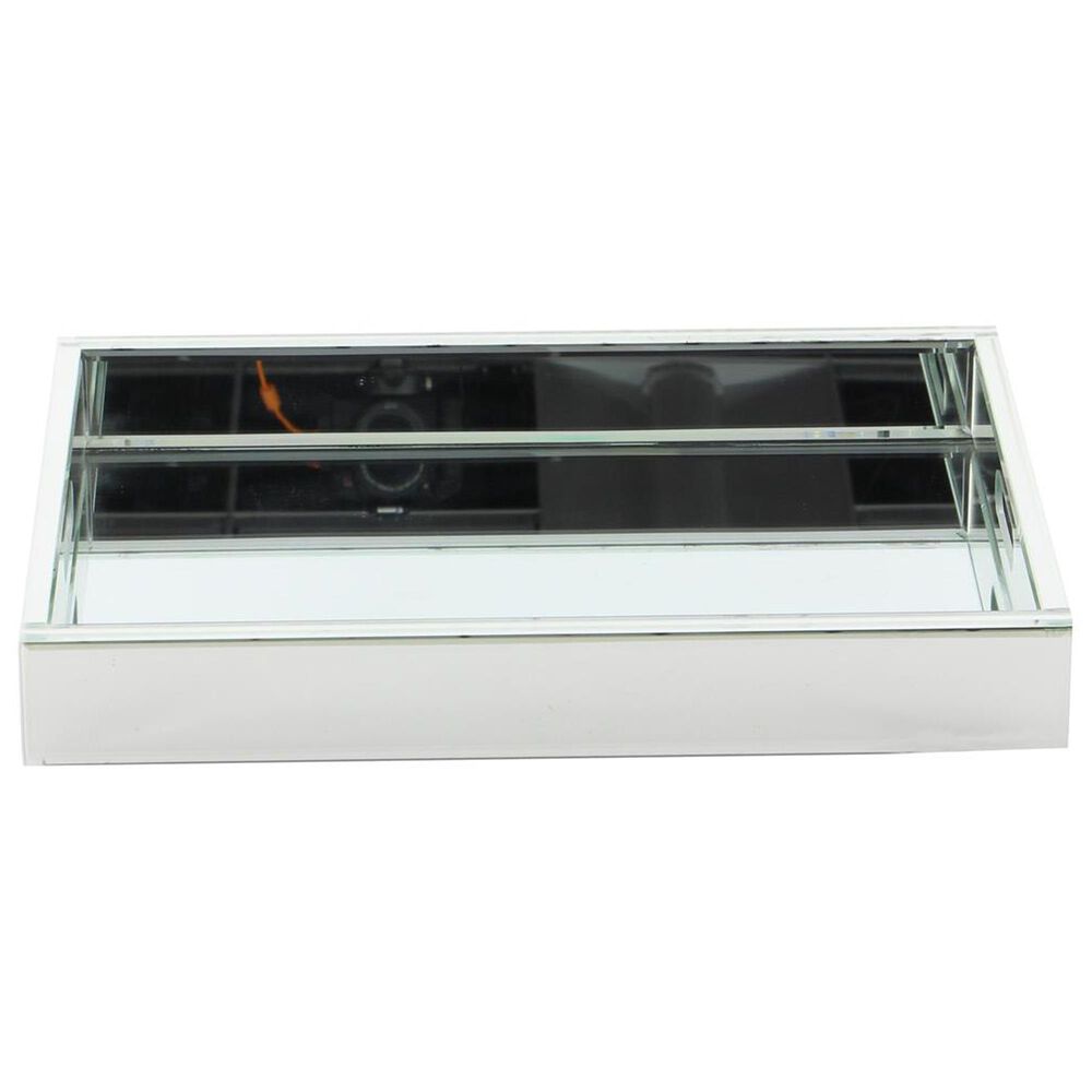 Maple and Jade U Select Wooden Rectangle Mirrored Tray in Silver, , large