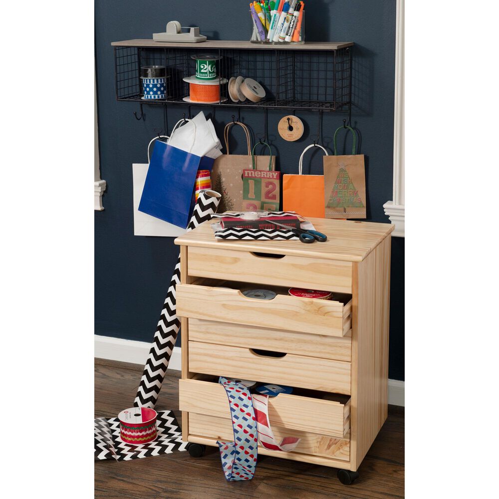 Linon Home Decor Cary 6-Drawer Wide Rolling Cart in Natural, , large