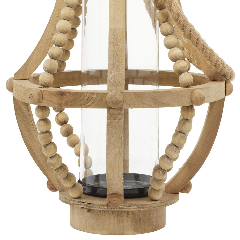 Maple and Jade Beaded Decorative Indoor/Outdoor Candle Lantern in Washed Beige, , large