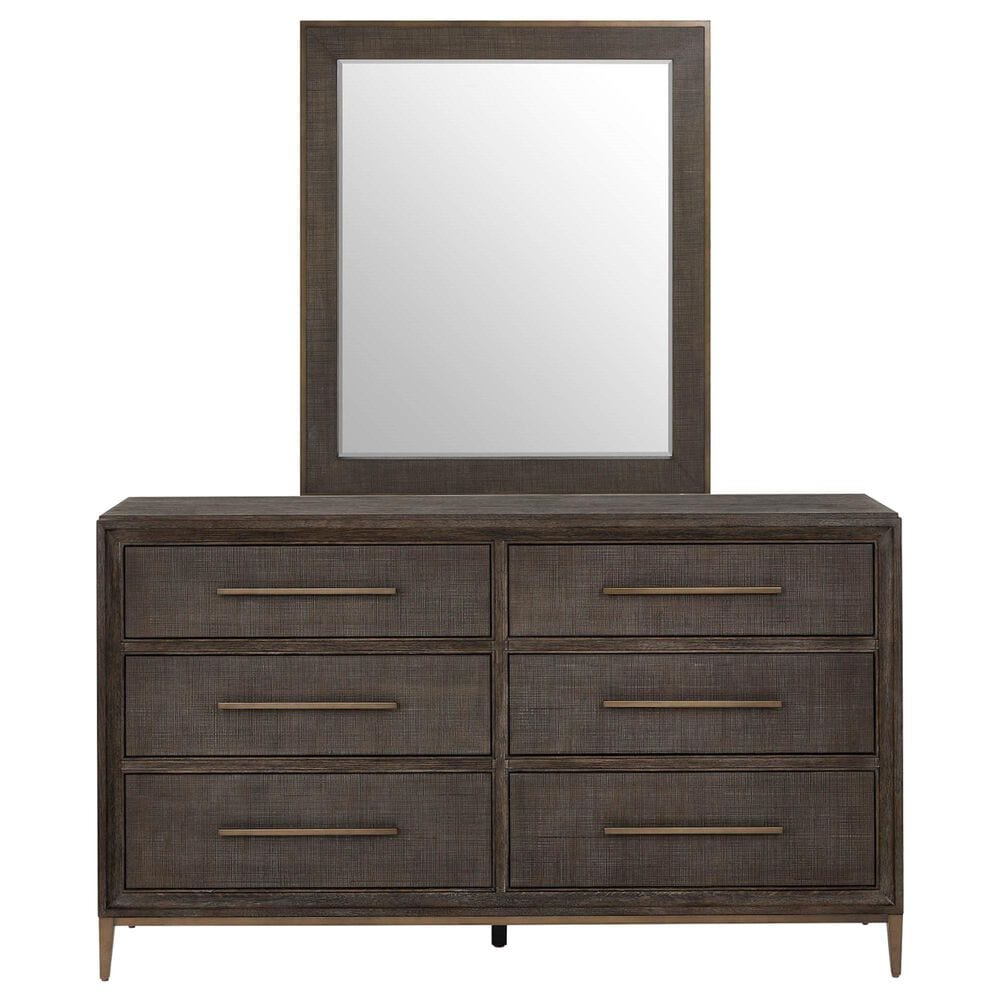 Furniture Worldwide Montclair 6-Drawer Dresser and Mirror in Medium Brown and Smoked Gold, , large