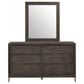 Furniture Worldwide Montclair 6-Drawer Dresser and Mirror in Medium Brown and Smoked Gold, , large