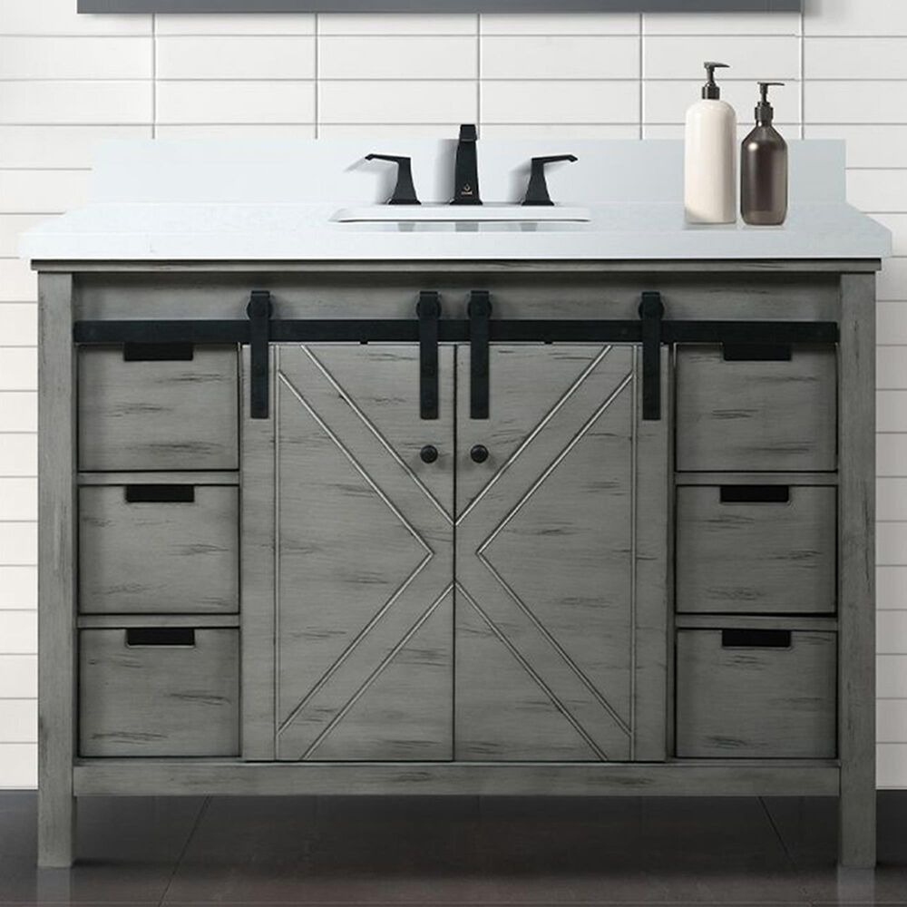 Lexora Home Marsyas 48&quot; Single Bathroom Vanity in Ash Grey with 2 cm White Cultured Marble Top and Rectangular Sink, , large
