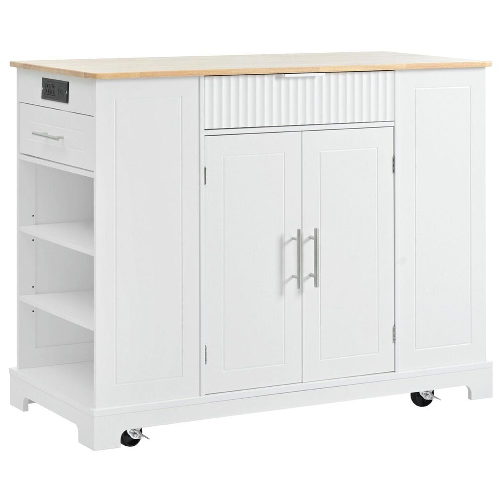 HOMLUX 47" Fluted Kitchen Island with Trash Can Storage Cabinet in White and Natural, , large