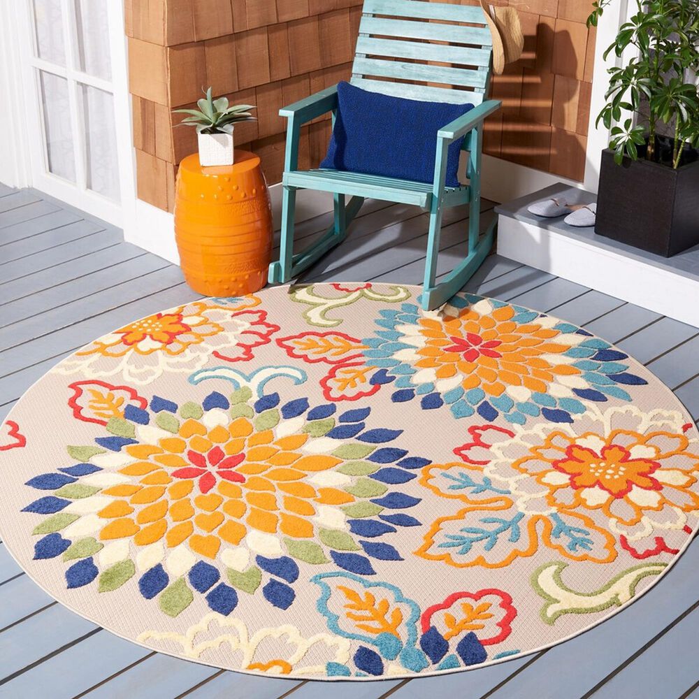 Safavieh Cabana 6&#39;7&quot; Round Ivory and Orange Area Performance Rug, , large