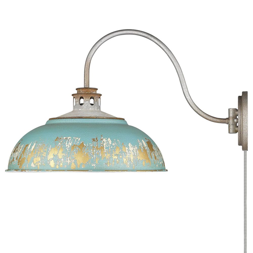 Golden Lighting Kinsley 1-Light Wall Sconce with Antique Teal Shade in Aged Galvanized Steel, , large
