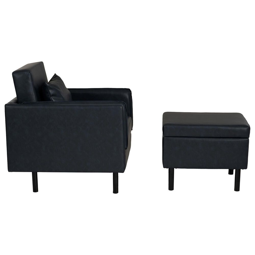 Linon Home Decor Wallis Accent Chair with Ottoman in Navy, , large