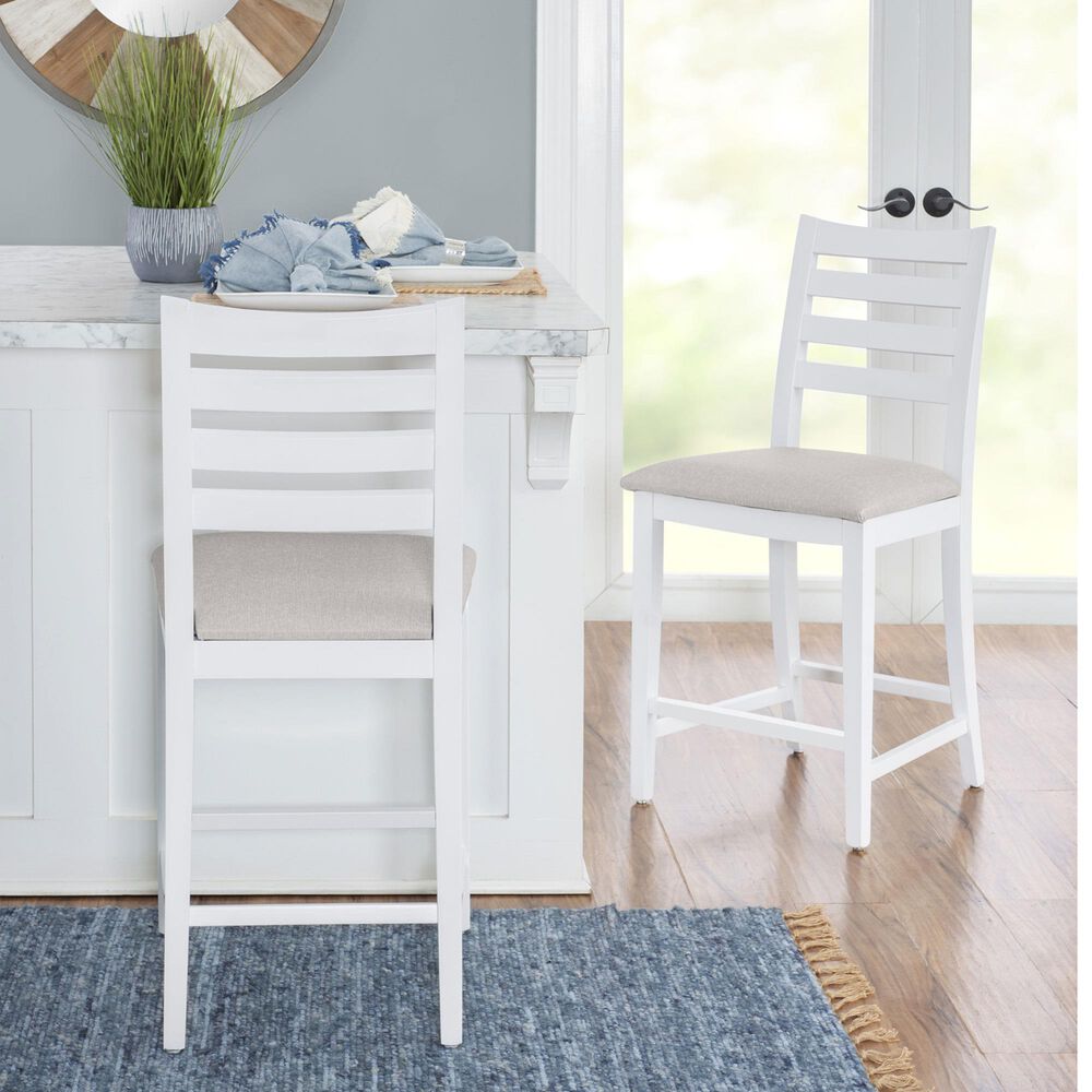 Linon Home Decor Flynn 22" Counter Stool with Light Grey Cushion in White, , large