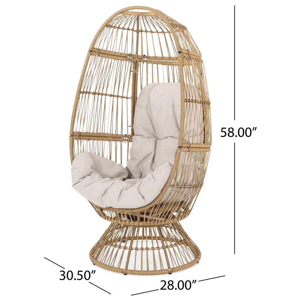 Hearth and Haven Reseda Outdoor Swivel Egg Chair in Beige, , large