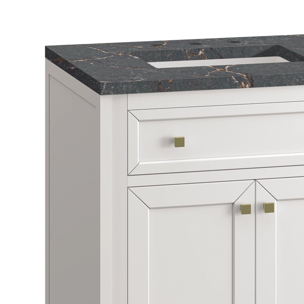 James Martin Vanities Chicago 30&quot; Single Bathroom Vanity in Glossy White with 3 cm Parisien Bleu Quartz Top and Rectangular Sink, , large