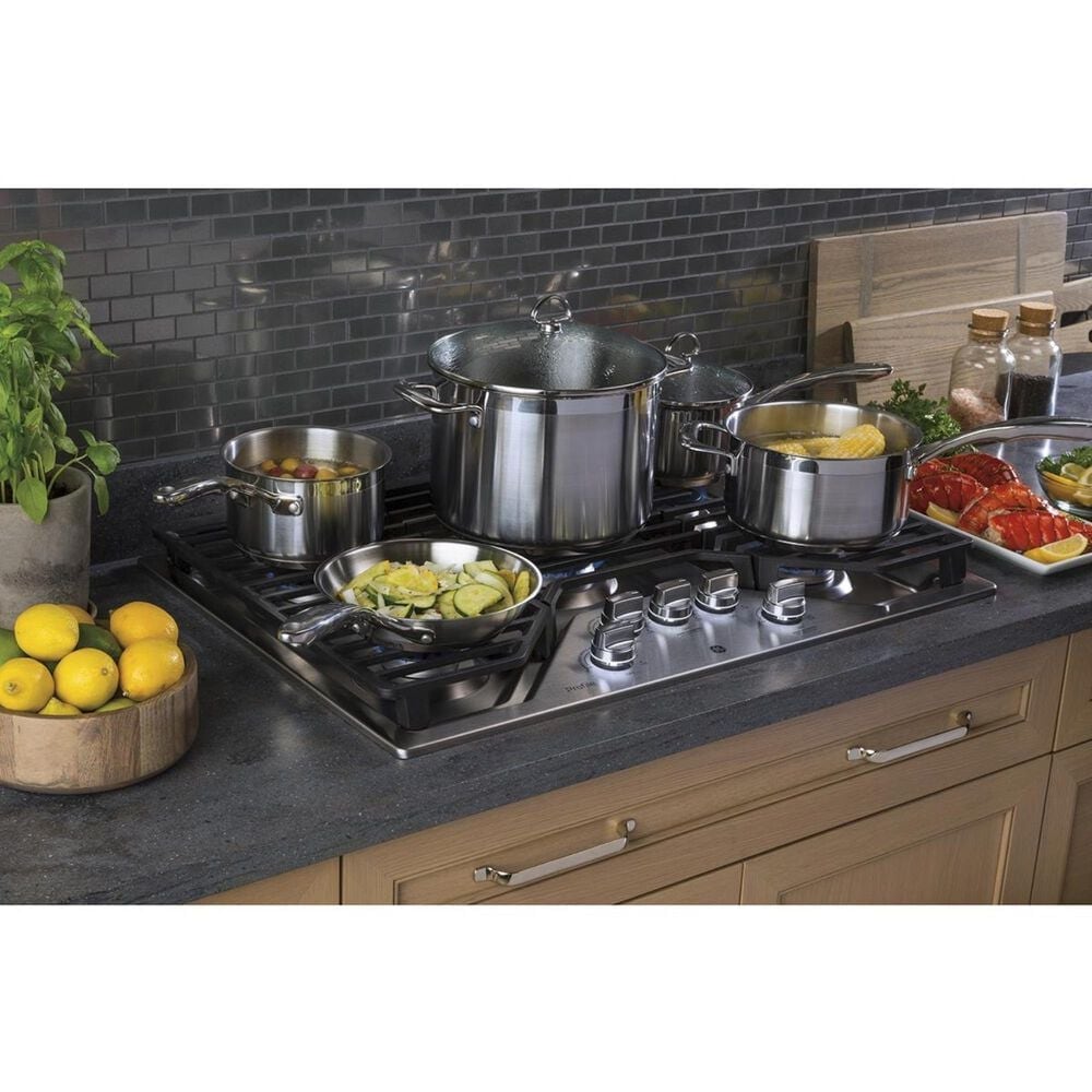 GE Profile 2- Piece Kitchen Bundle with a 30" Gas Cooktop and a 30" Built-In Combination Microwave/Wall Oven in Stainless Steel, , large