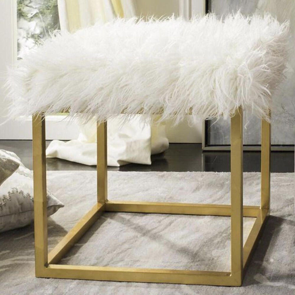 Safavieh Rowan Square Ottoman in Faux Fur White, , large