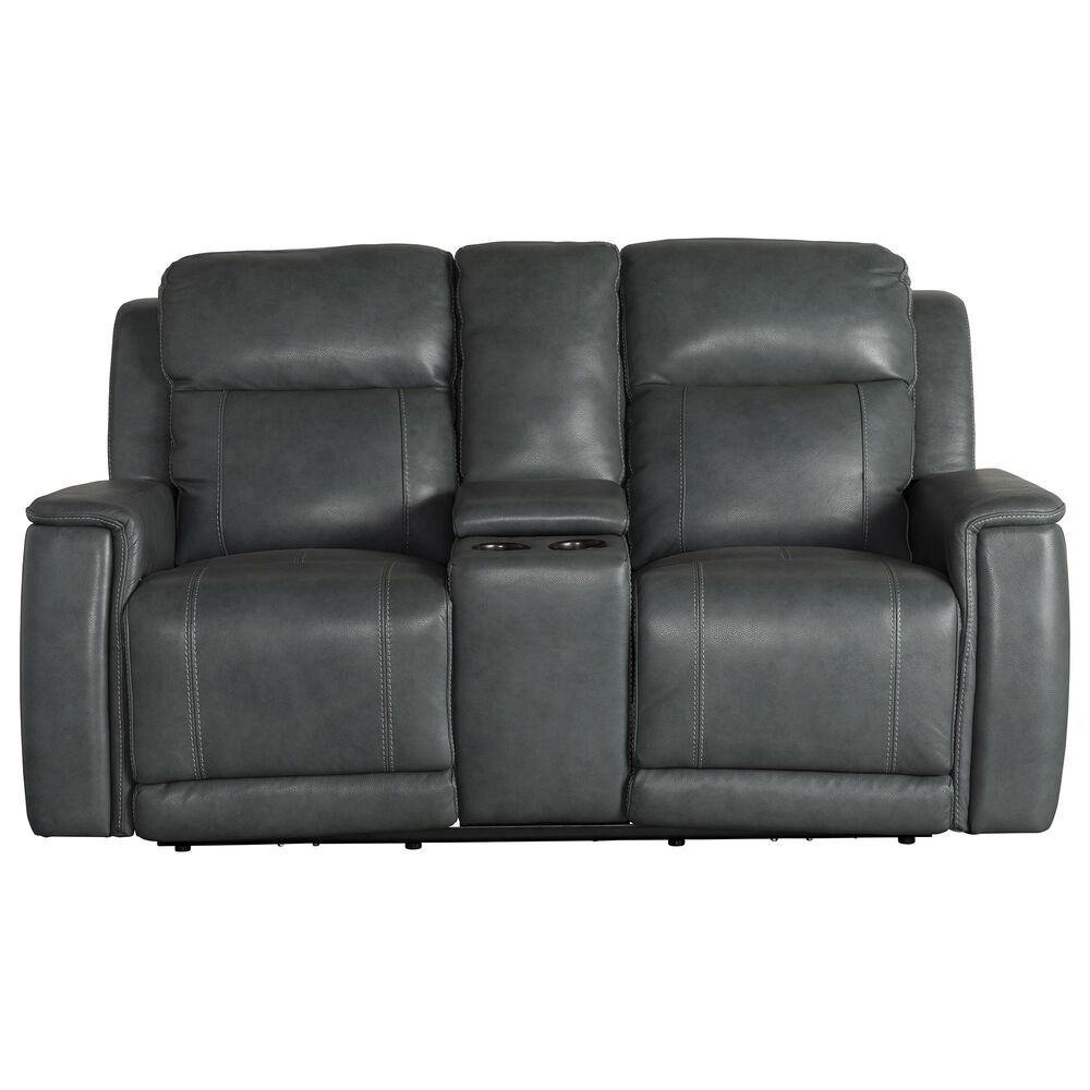 Bassett Conover Power Reclining Console Loveseat with Power Headrest and Lumbar in Blue, , large