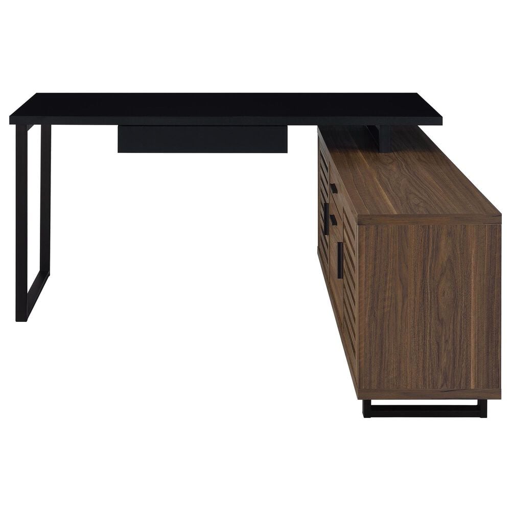 Pacific Landing Maddox 2-Piece L-desk and Bookcase Set in Black and Walnut, , large