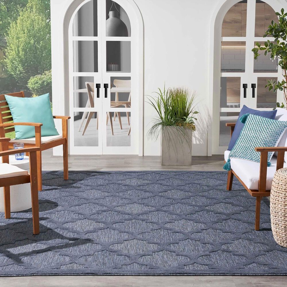 Nourison Easy Care 9&#39; x 12&#39; Navy Blue Indoor/Outdoor Area Rug, , large