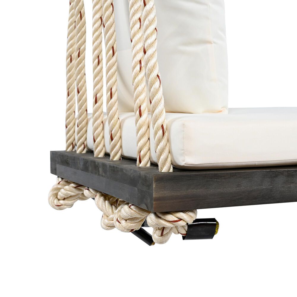 Hearth and Haven Topmax Outdoor Hanging Porch Swing Bench with Beige Cushion in Brown, , large