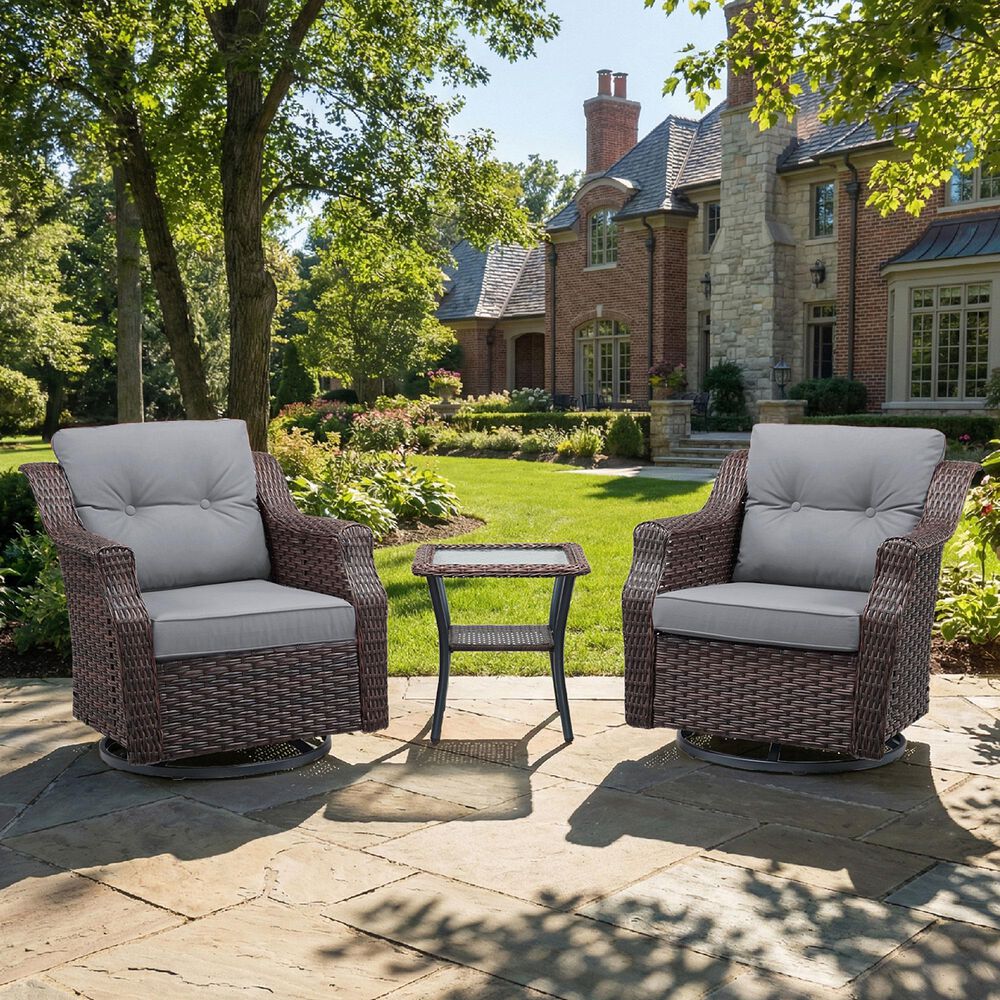 Sunwell Garden 3-Piece Patio Swivel Glider Set with 19.7" Side Table in Gray, , large