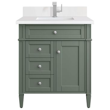 James Martin Vanities Brittany 30" Single Bathroom Vanity in Smokey Celadon with Single Hole 3 cm White Zeus Quartz Top and Rectangular Sink, , large