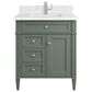 James Martin Vanities Brittany 30" Single Bathroom Vanity in Smokey Celadon with Single Hole 3 cm White Zeus Quartz Top and Rectangular Sink, , large