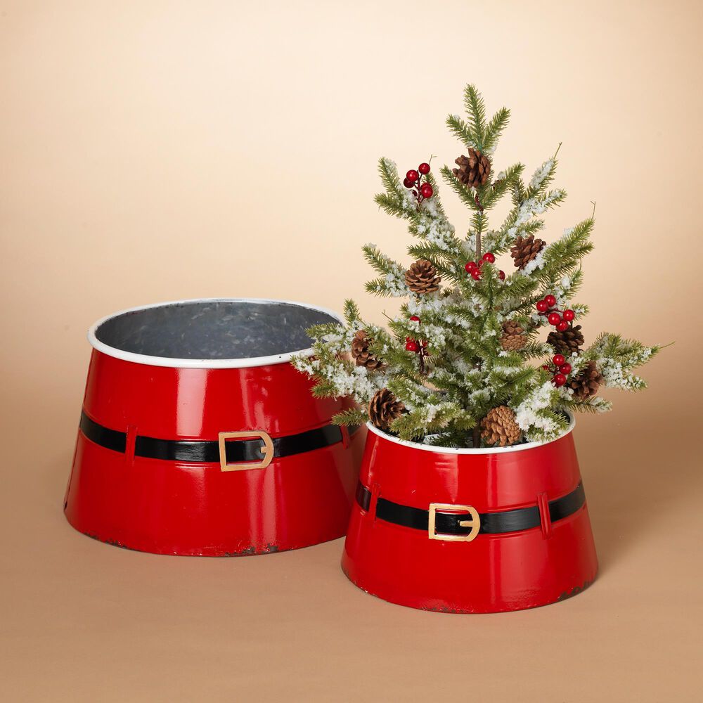 The Gerson Company 2-Piece Nesting Santa Belt Christmas Tree Base Set in Red, , large