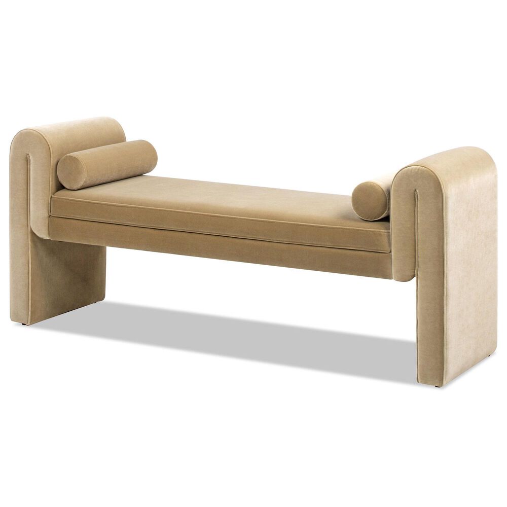 Jennifer Taylor Home Mason Arched Arm Bench with Bolster Pillows in Camel Brown Beige, , large