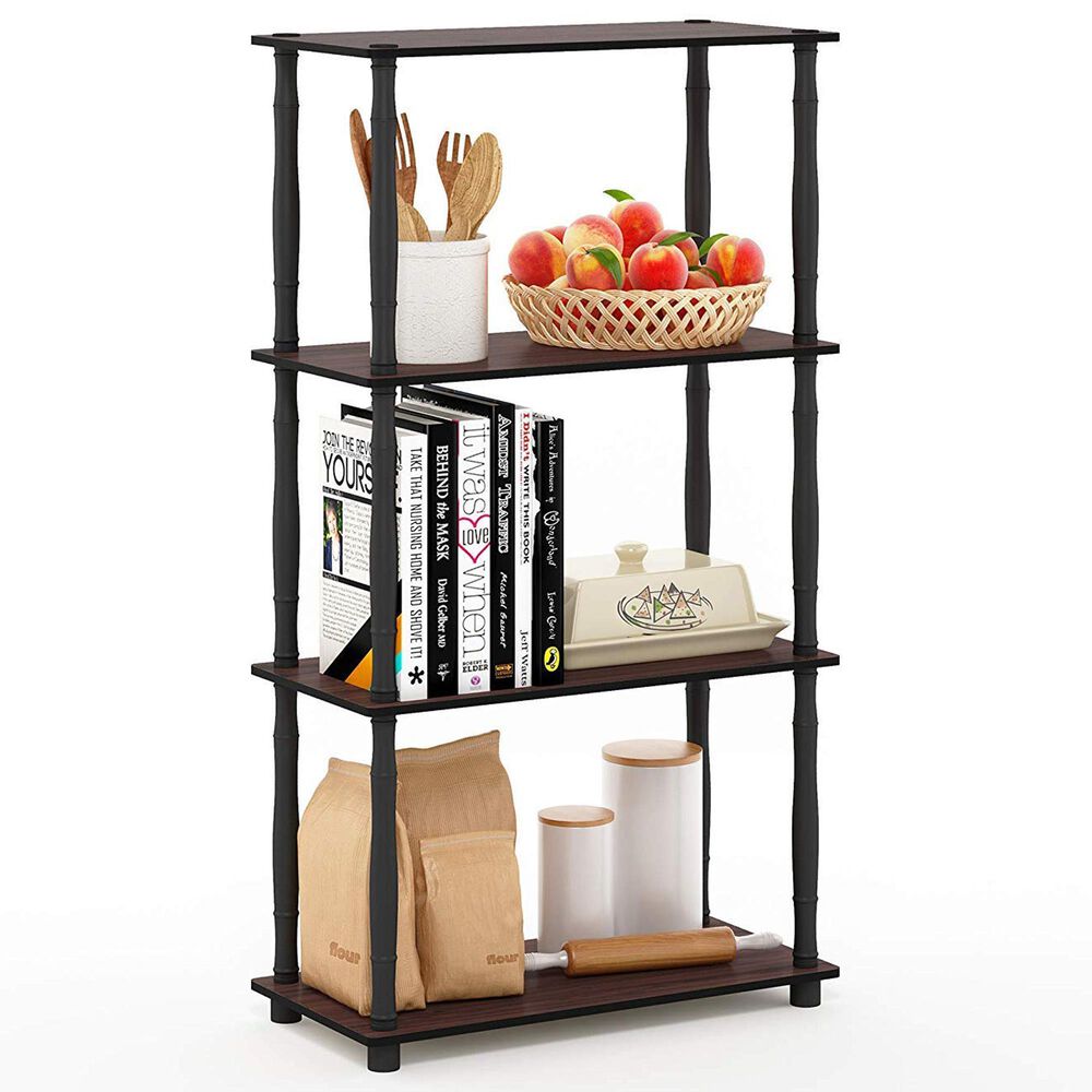 HOMLUX Turn-N-Tube 4-Tier Corner Open Storage Bookshelf in Dark Cherry and Black, , large