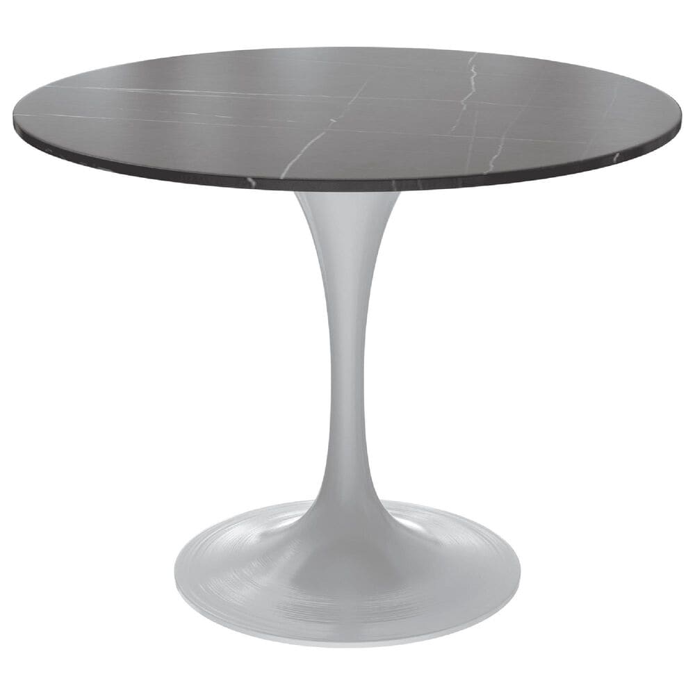 Leisuremod LeisureMod Verve Collection 36 Round Dining Table, White Base with Sintered Stone Black Top, , large