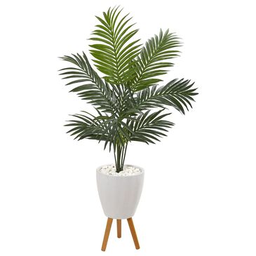 Nearly Natural Inc 4.5" Kentia Palm Tree with Planter with Legs in Green, , large