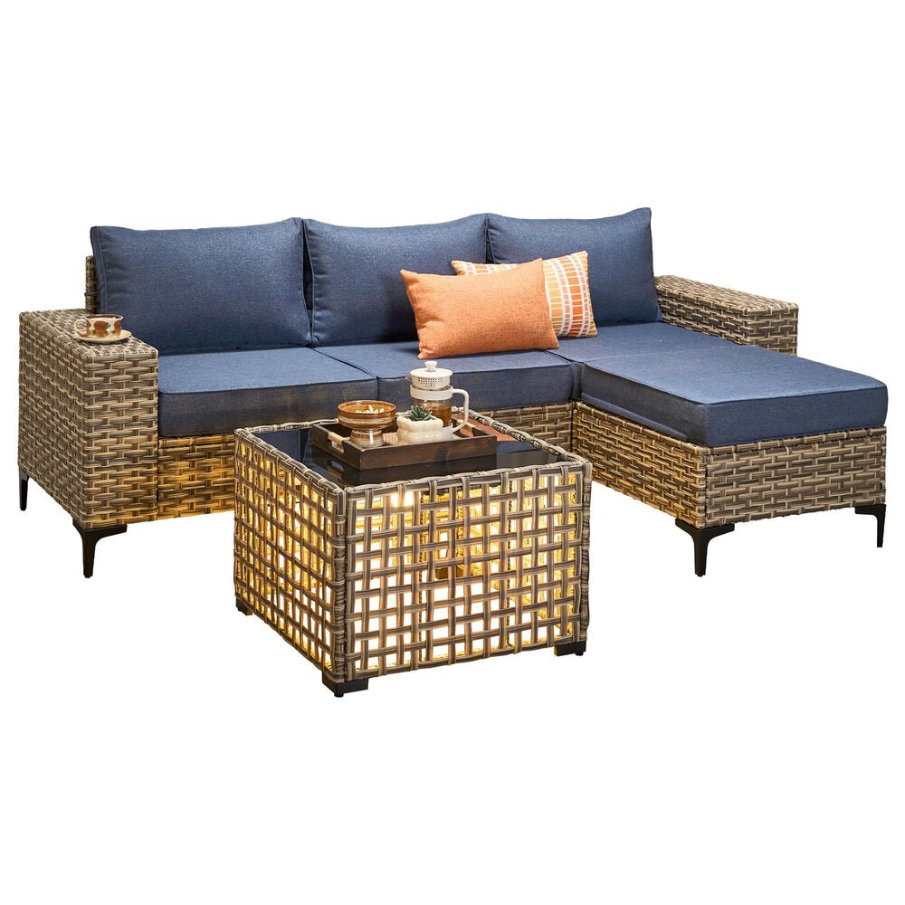 HOMLUX 5-Piece Modular Rattan Outdoor Patio Furniture Set in Denim Blue, , large