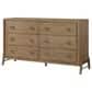 Sterling Timber Elure King Upholstered Panel Bed with Dresser Bachelor Chest and 2 Nightstands in Latte, , large