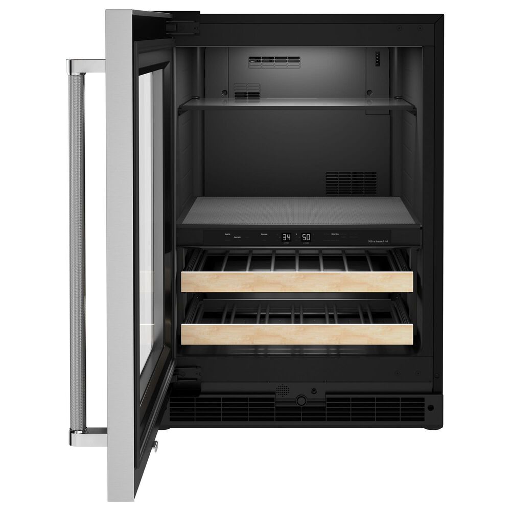 KitchenAid 24&quot; Beverage Center with Left Hinge, Wood-Front Racks in Black and Stainless Steel, , large
