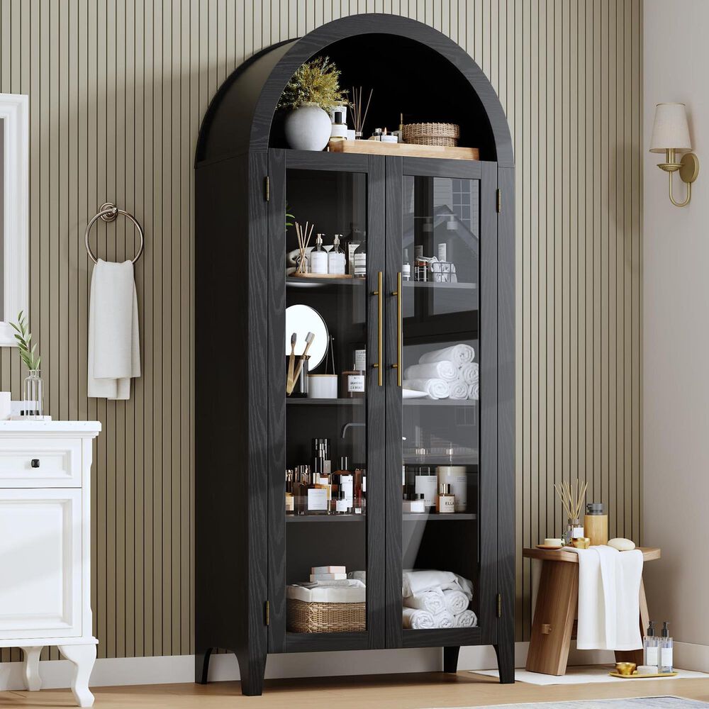 GARVEE 63" Arched Kitchen Pantry Cabinet in Black, , large
