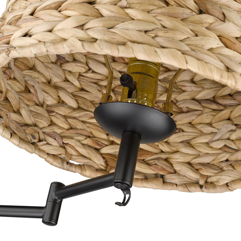 Golden Lighting Eleanor 1-Light Articulating Wall Sconce with Woven Sweet Grass Shade in Matte Black, , large